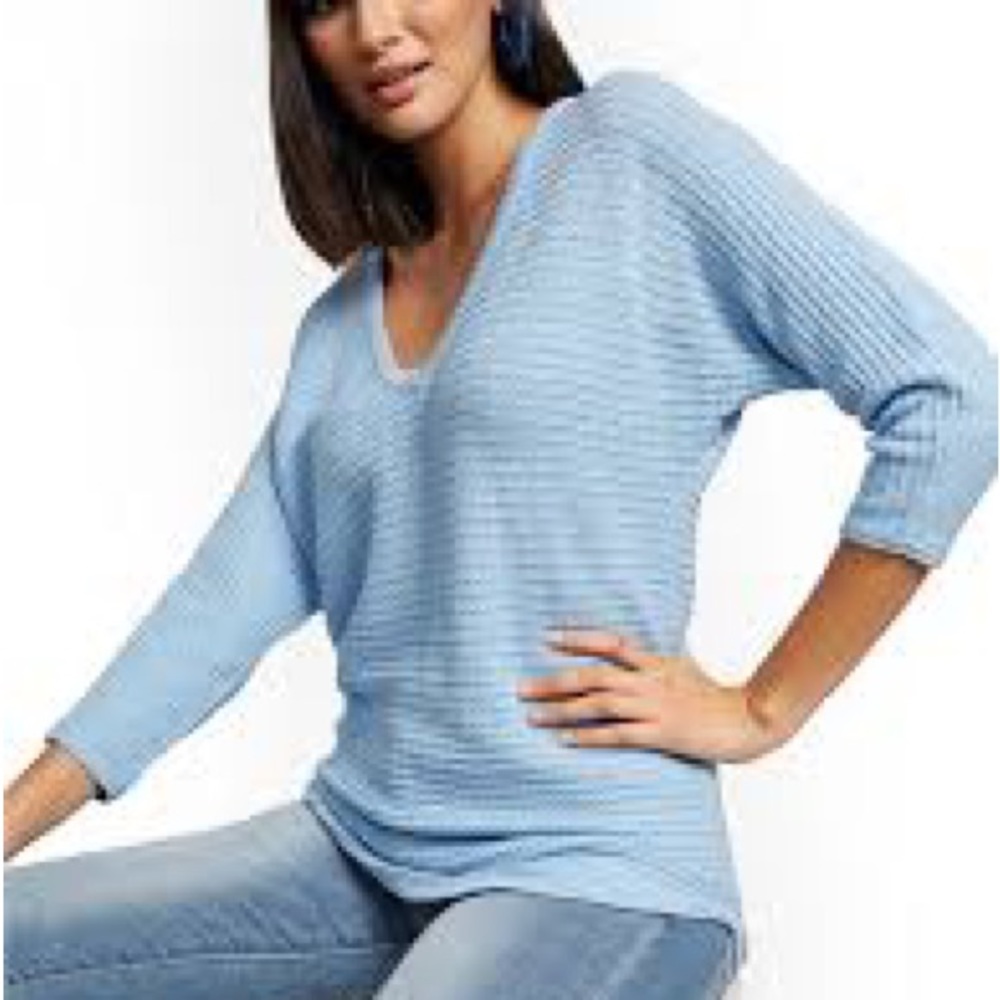 NWT NEW YORK & CO V-Neck Dolman Tunic Sweater BLUE MEDIUM - Picture 2 of 9
